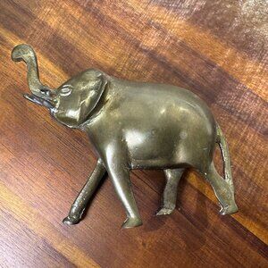 Vintage Mid-Century Brass Elephant Figurine, 3.75" Tall, Good Luck Decor